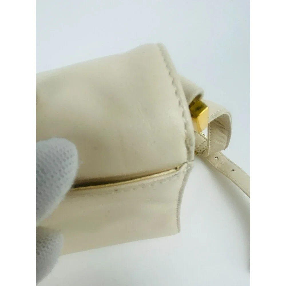 Vintage Etienne Aigner Ivory Leather Crossbody Shoulder Flap Bag Gold Hardware